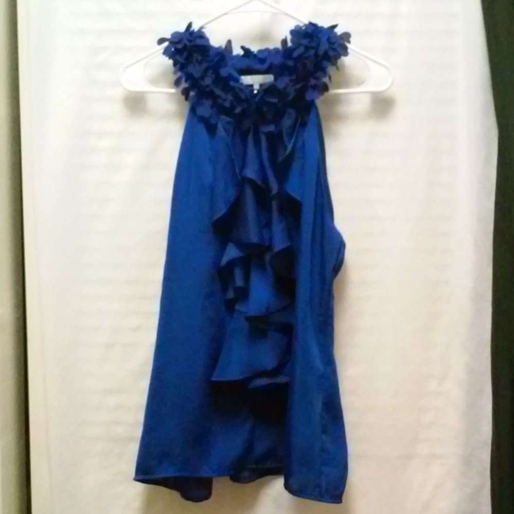 Violet & Claire Blue Heart Ruffle Top Size L